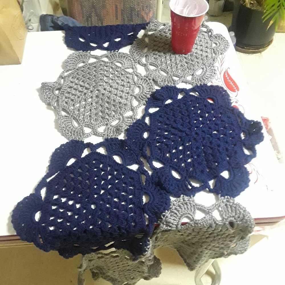 Blue and Grey Table runner/Couch runner